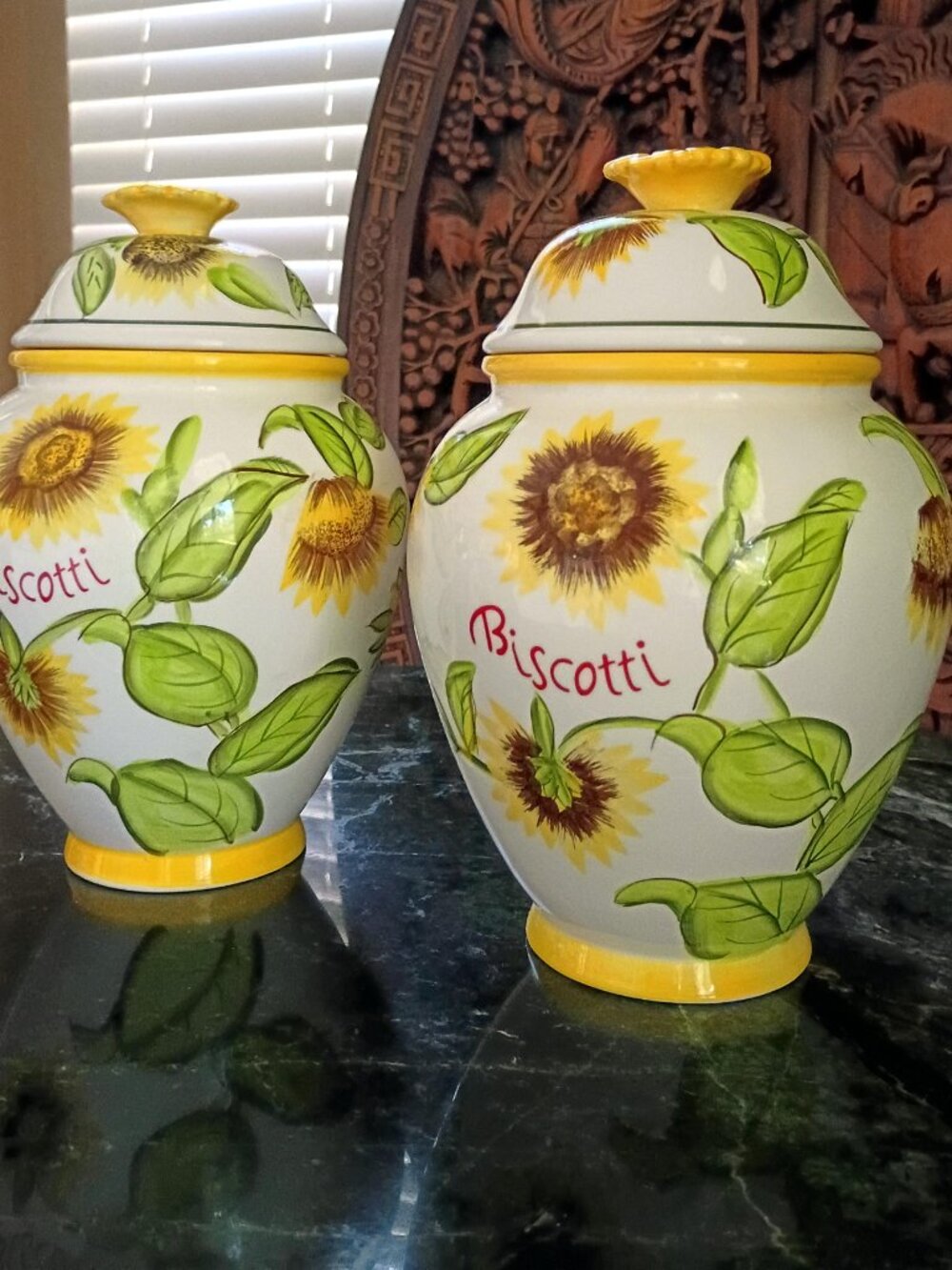 Nonni's Tuscan Large Sunflower Hand painted Ceramic Biscotti Cookie Jars Set - Picture 3 of 11